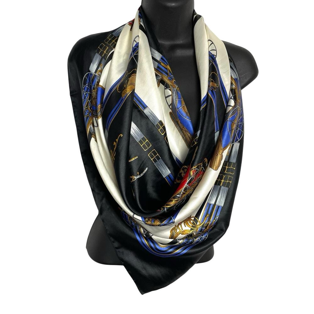Carriage Design Scarf 35.5" Square Navy Gold Colonial Aristocrat Old Money